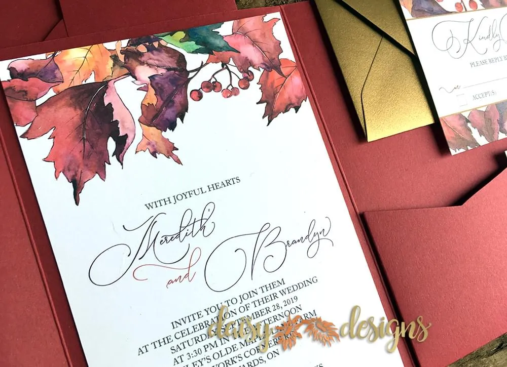 Watercolour Autumn Leaves - closeup of invite