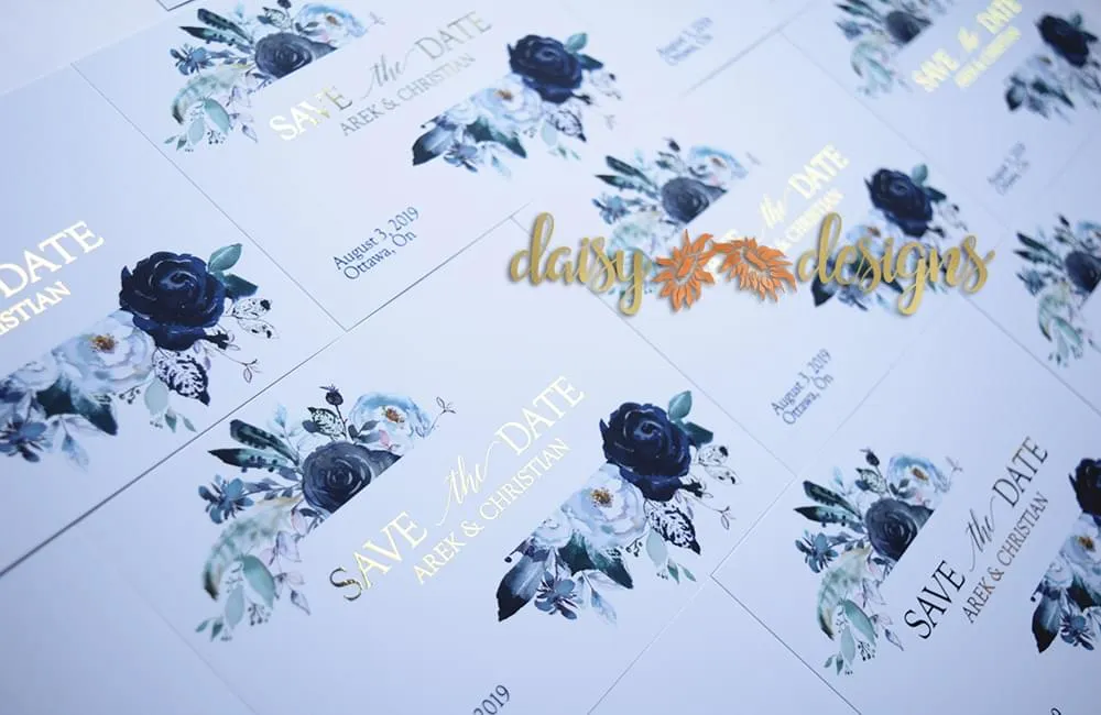 Foil Navy Save-the-date closeup