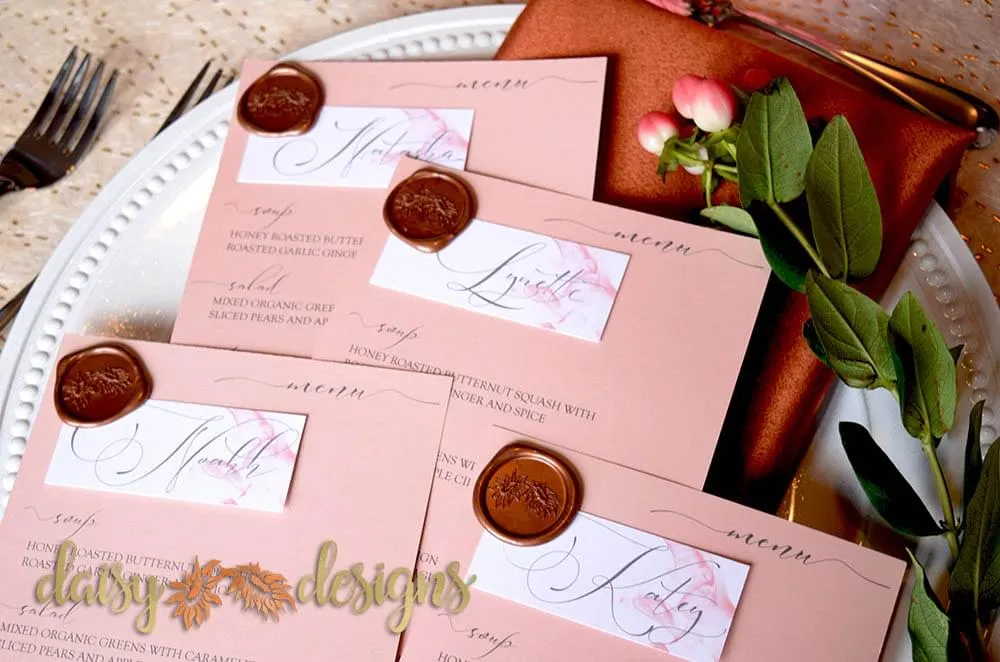 Dusty Rose Grey Feather personal menus