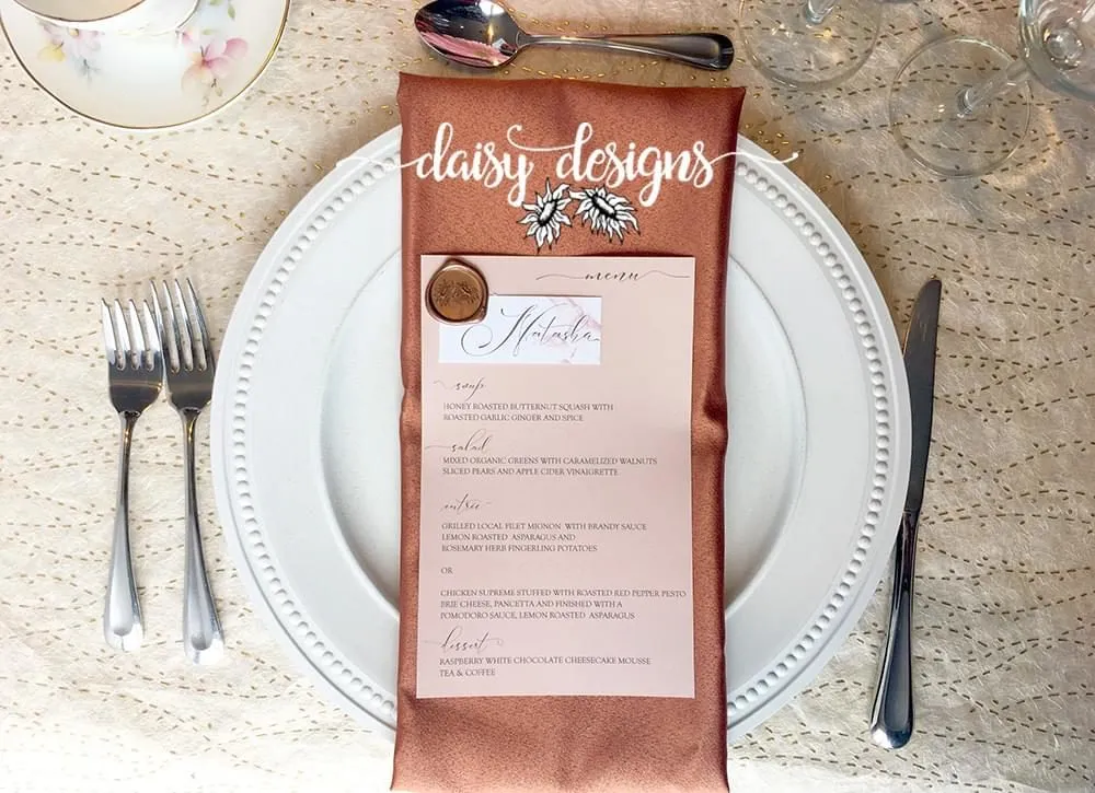 Dusty Rose Grey Feather personal menu