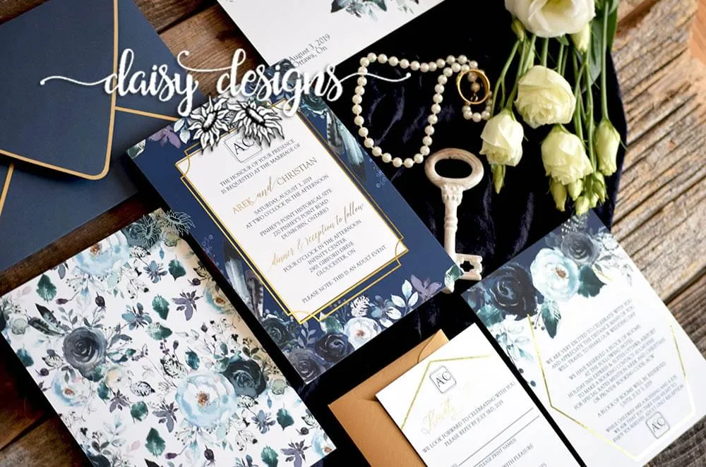 Navy Peonies Foil close up