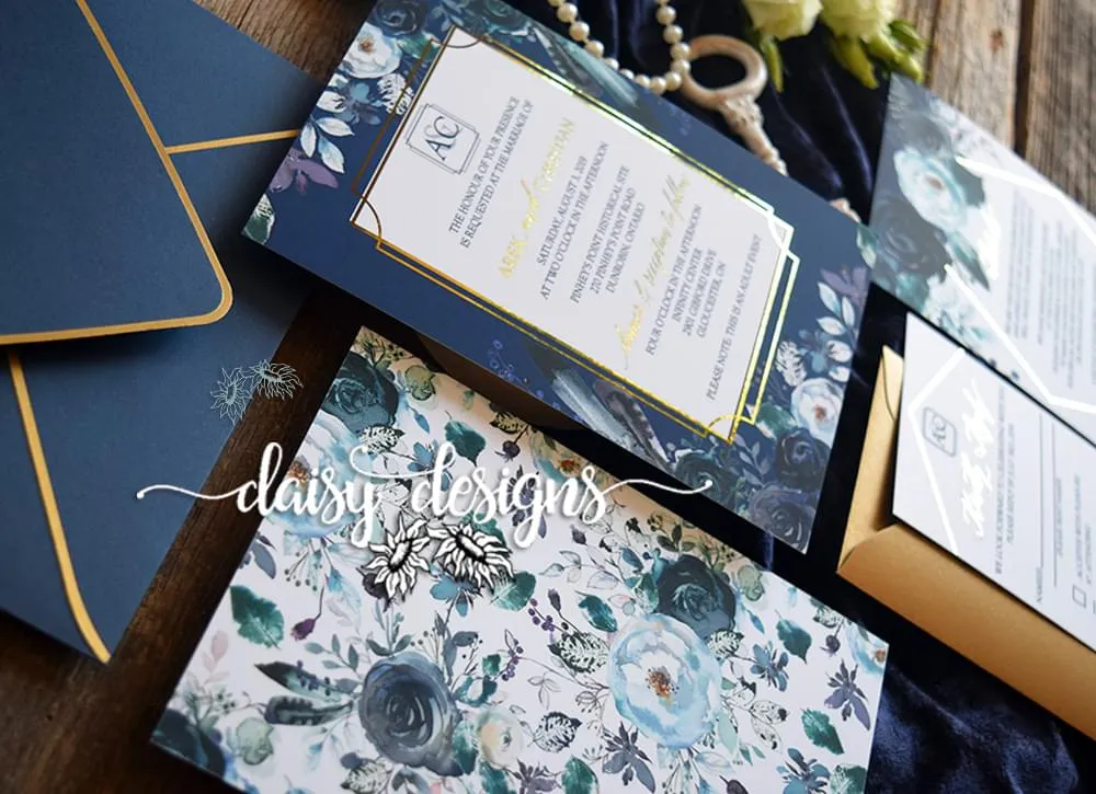 Navy Peonies Foil suite