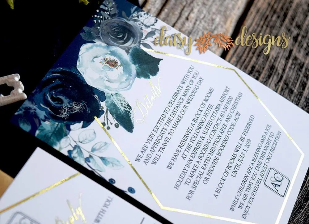 Navy Peonies Foil close up