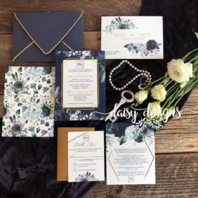 Navy Peonies Foil full suite