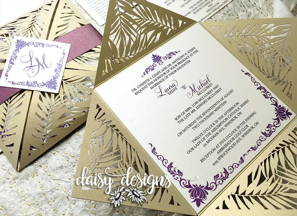Plum Lasercut Leaves Invites