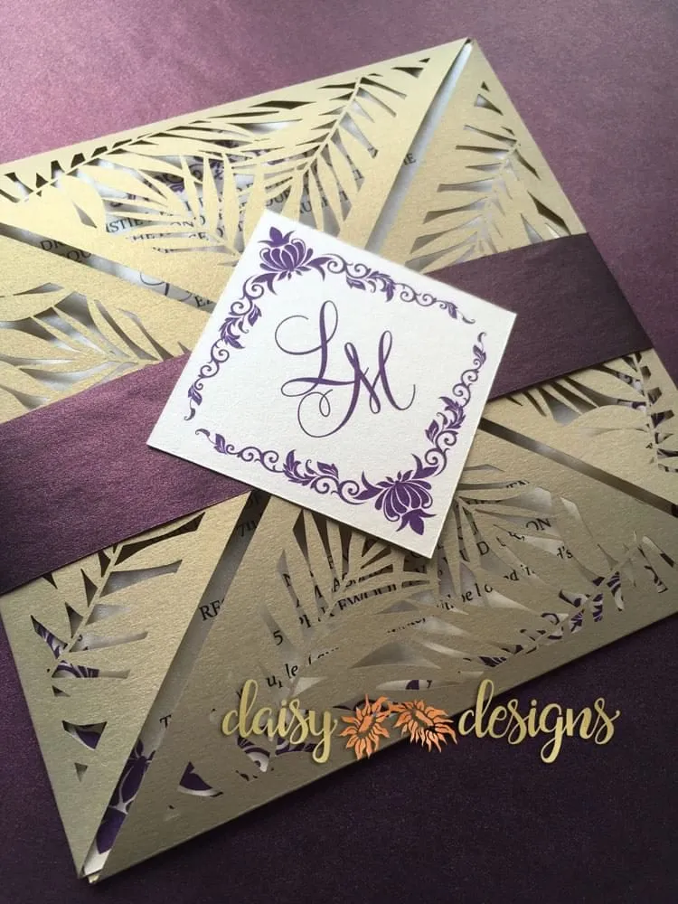 Plum Lasercut Leaves invite