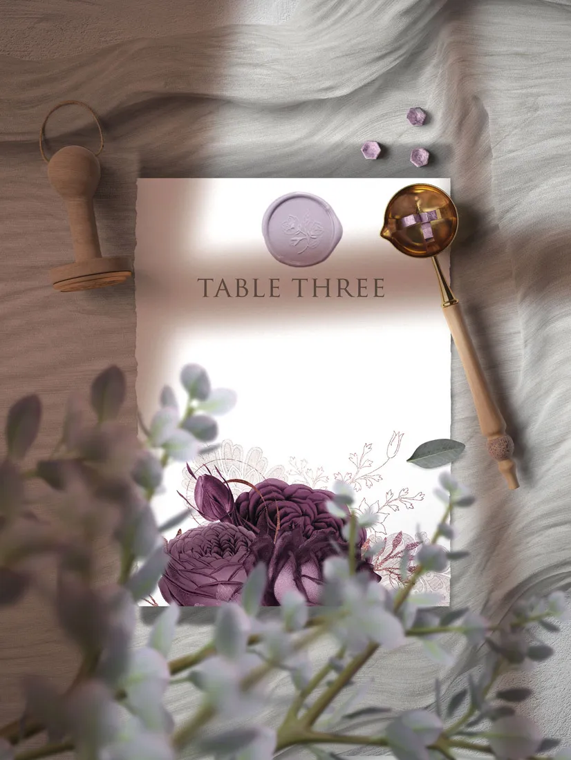Moody Mauve Rose wedding table number