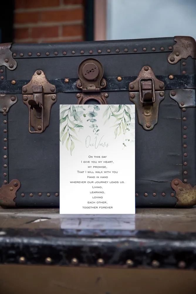 Watercolour Eucalyptus vows on trunk