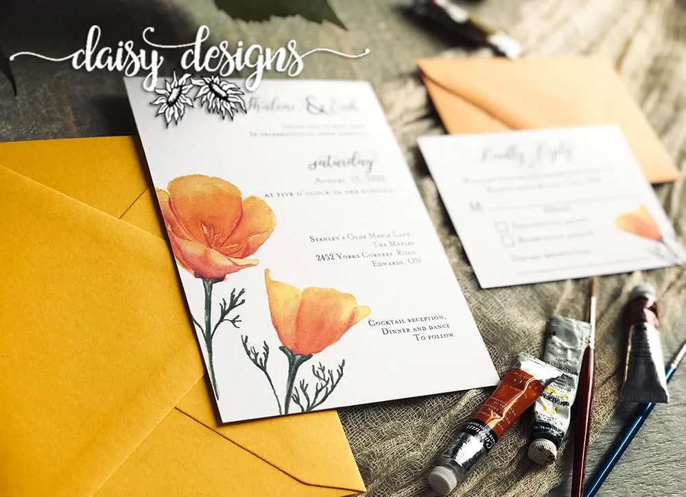 California Poppy - invite, rsvp and envelopes