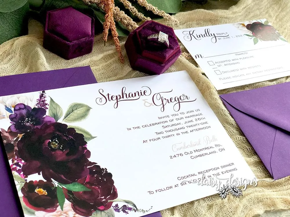 Sangria wedding invite suite with vino envelopes