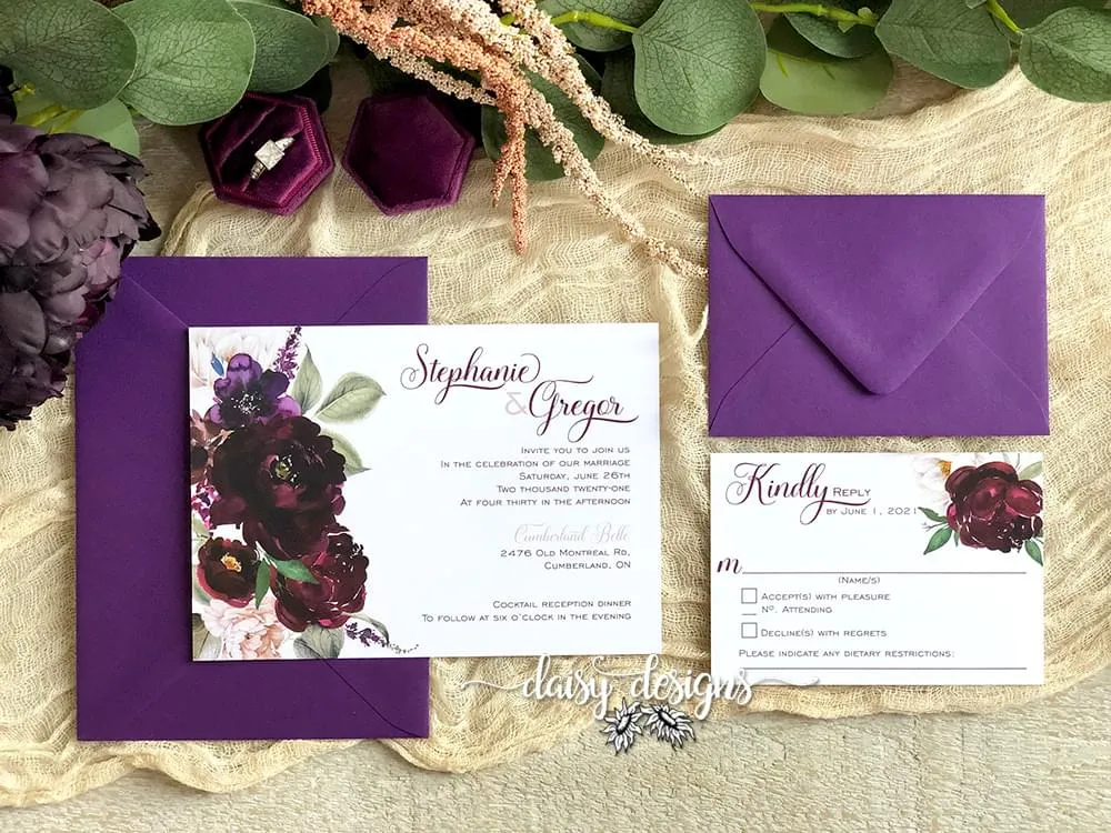 Sangria wedding invite suite with vino envelopes