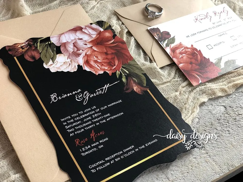 Victorian Ginger wedding invitation suite with harvest envelopes