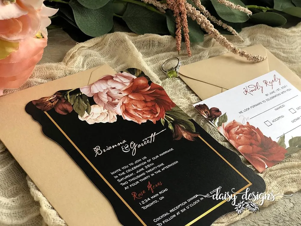 Victorian Ginger wedding invitation suite with harvest envelopes