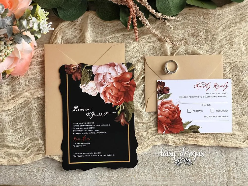 Victorian Ginger wedding invitation suite with harvest envelopes