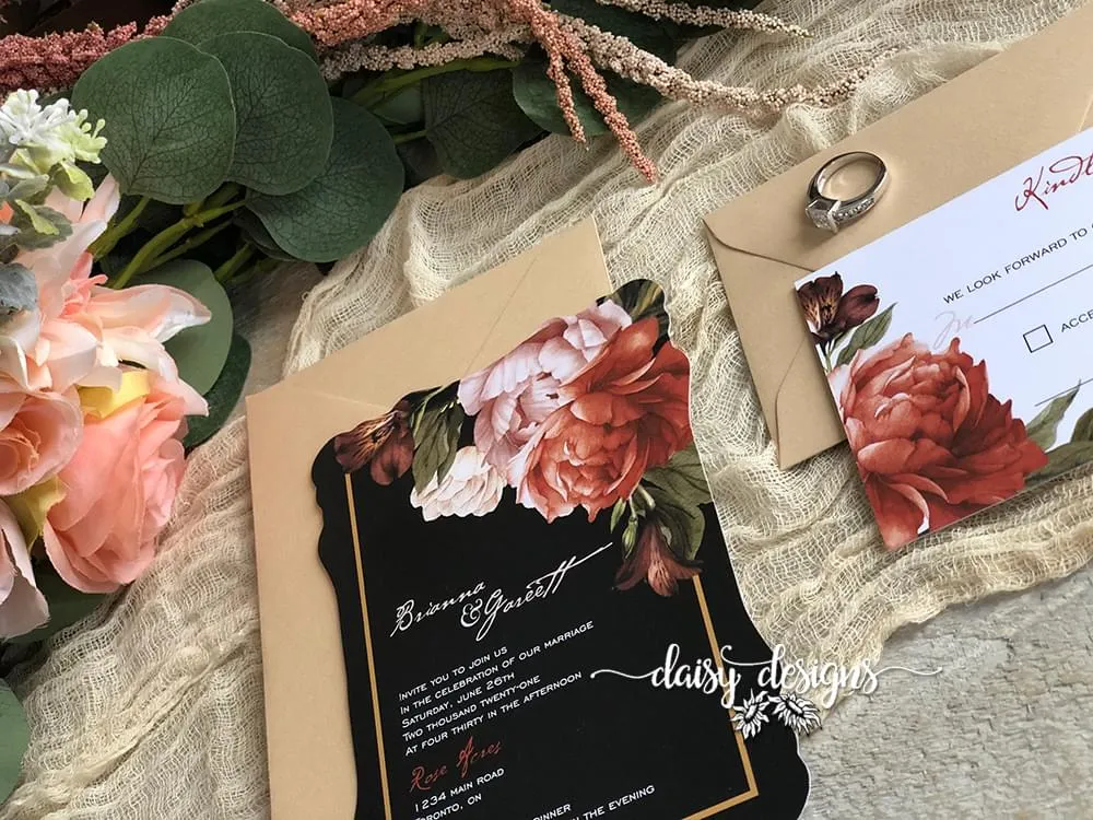 Victorian Ginger wedding invitation suite with harvest envelopes
