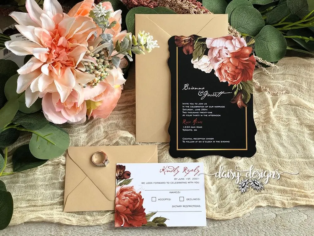 Victorian Ginger wedding invitation suite with harvest envelopes