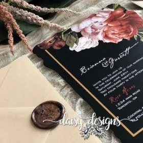 Victorian Ginger wedding invitation closeup with wax seal