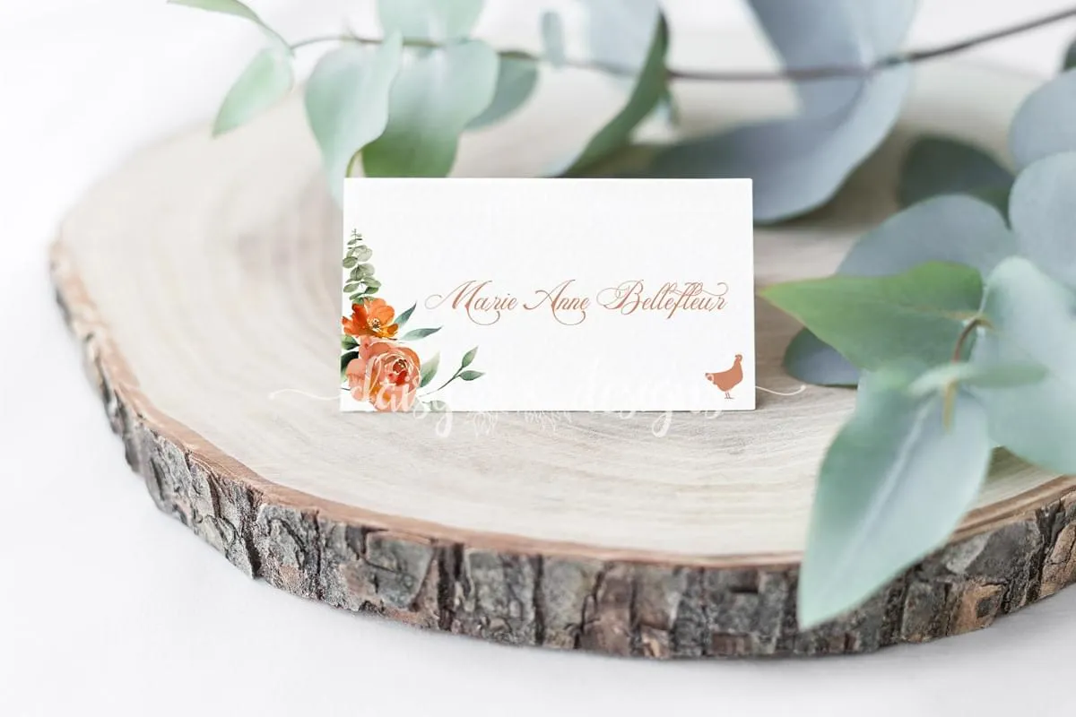 Rust and Sage place card - chicken