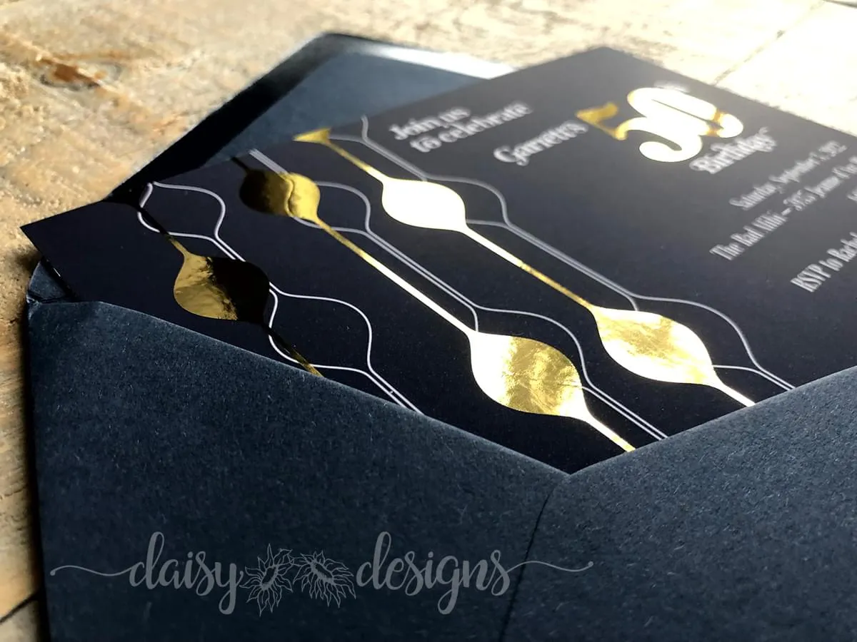 Milestones birthday invites gold foil accent