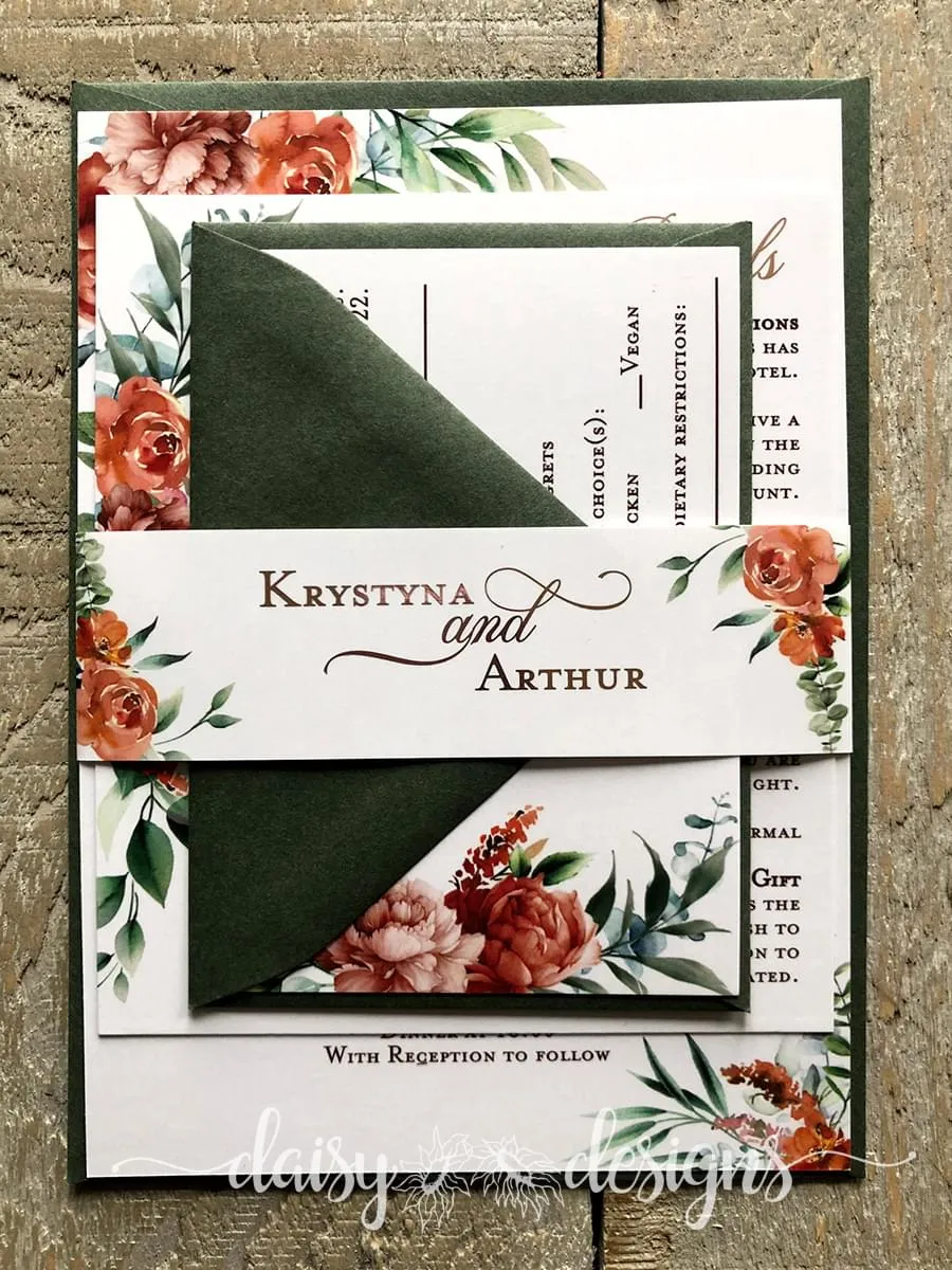 Sage and Rust invitation RSVP and wrap