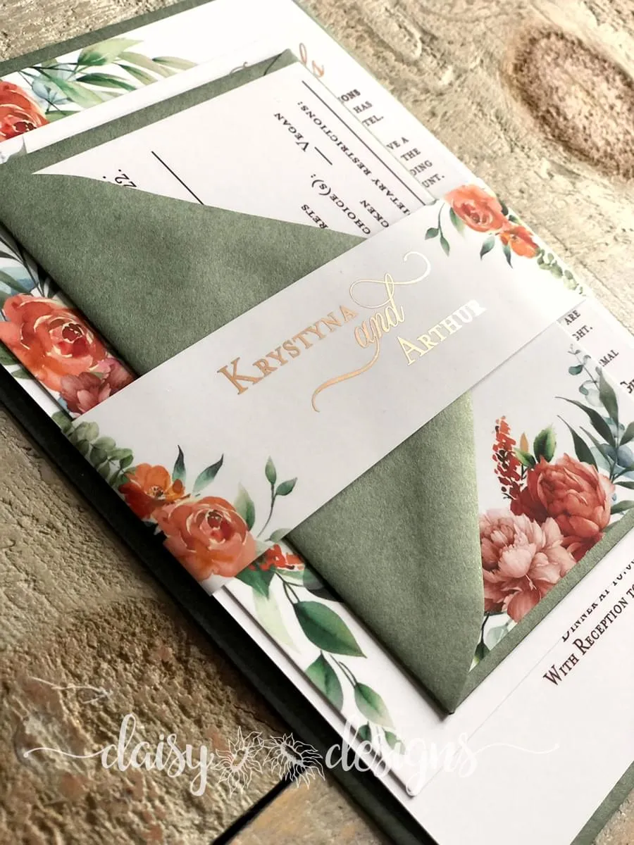 Sage and Rust invite with foiled wrap