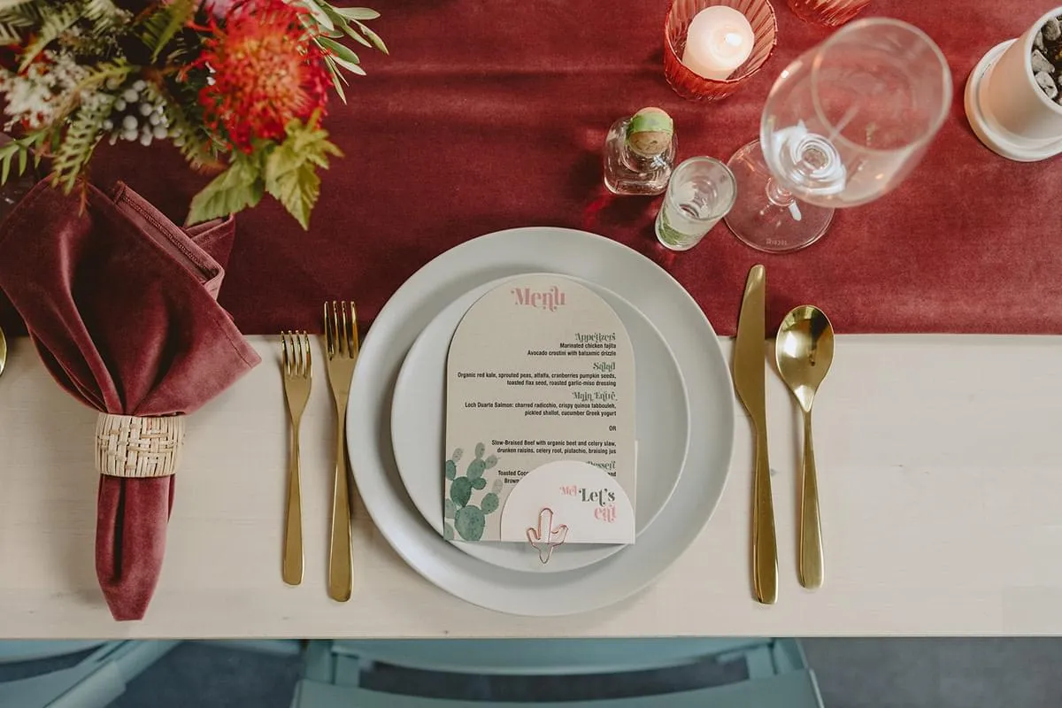 Café Palmier Styled Shoot - menu and place setting