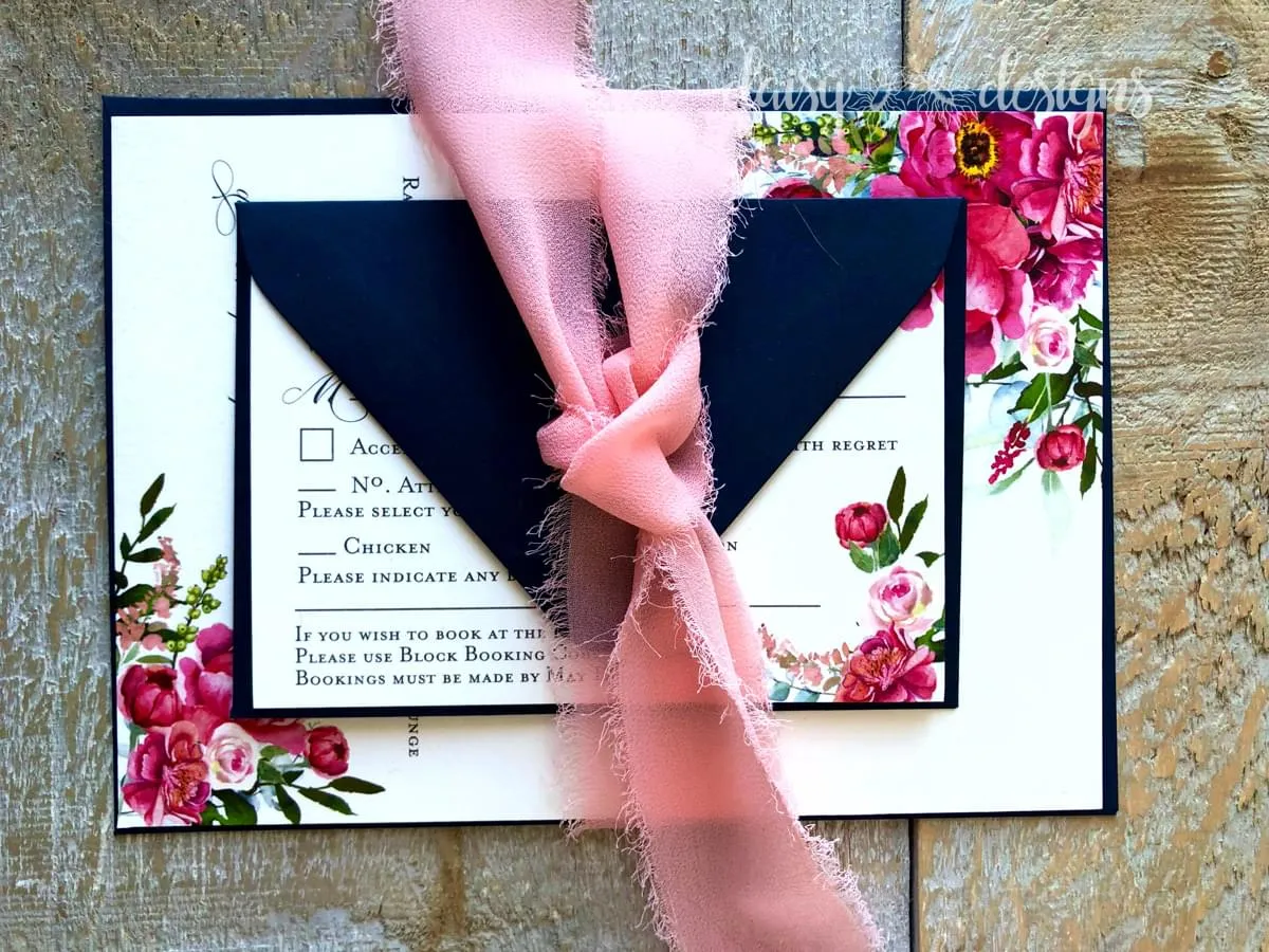 Pink Peonies with navy envelopes