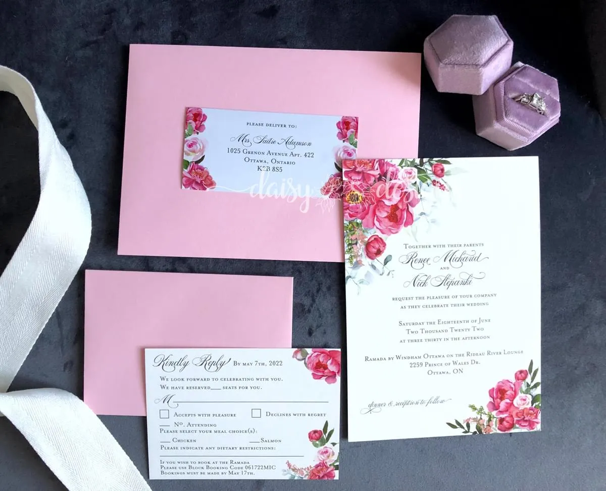 Pink Peonies suite with pink envelopes