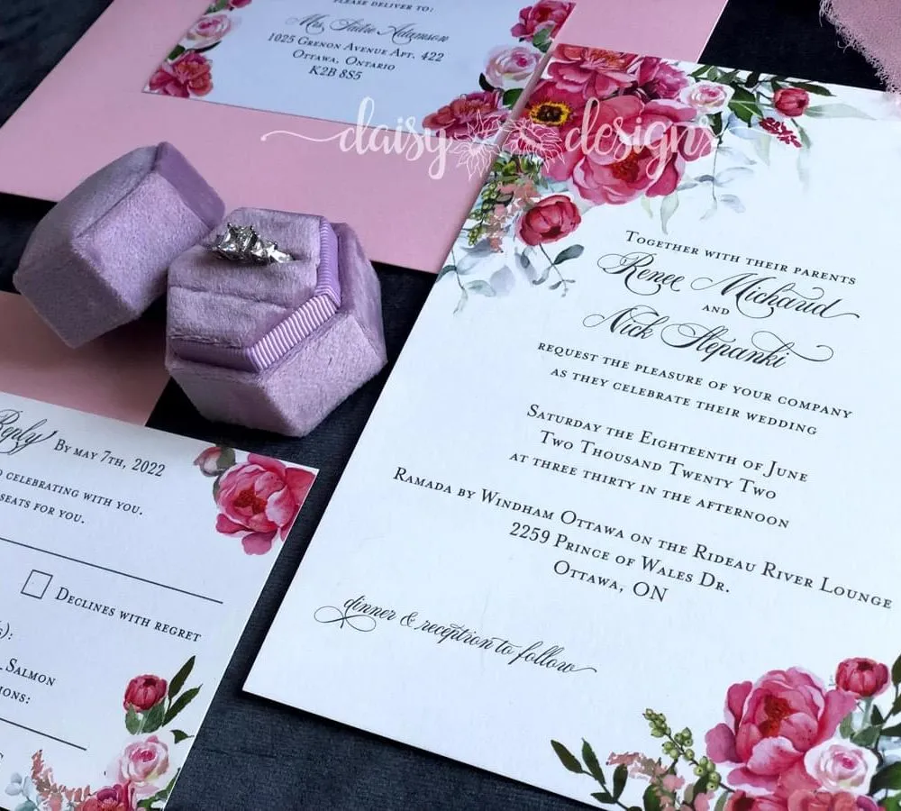 Pink Peonies suite with pink envelopes