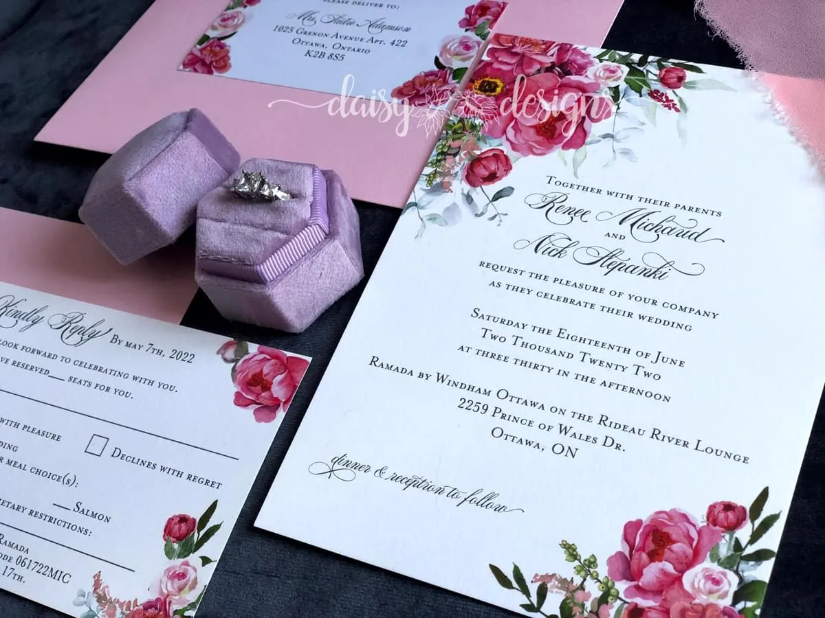Pink Peonies suite with pink envelopes