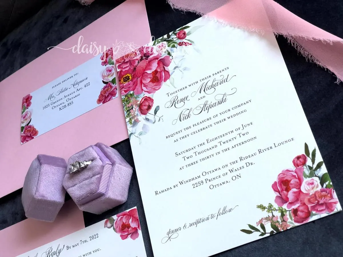 Pink Peonies suite with pink envelopes