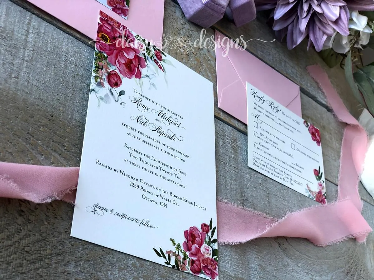 Pink Peonies suite with pink envelopes