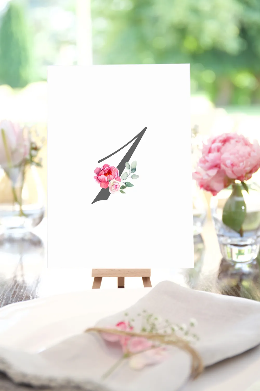 table number 1 with small rose