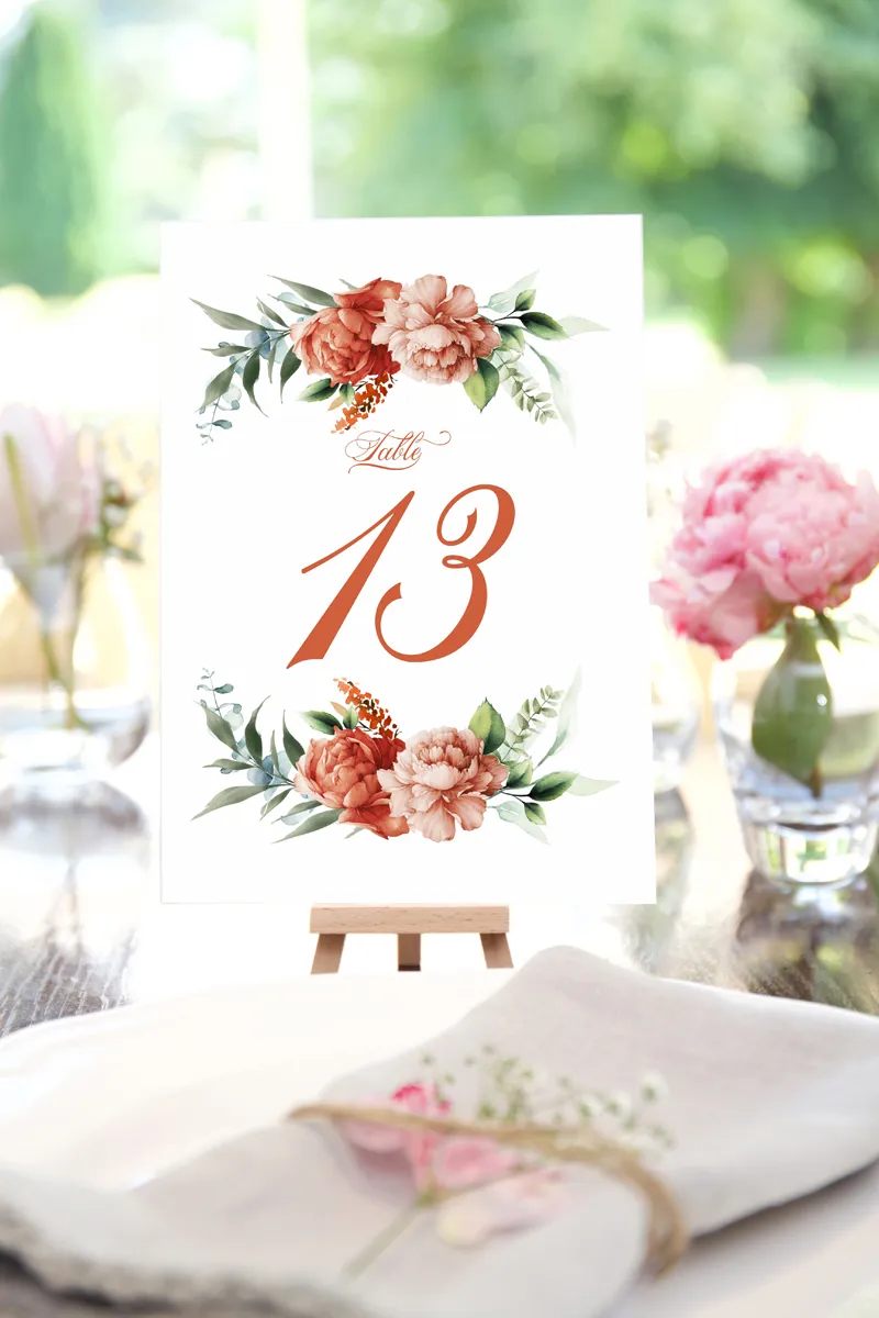 table number with flowers