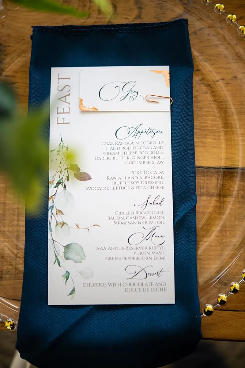 Feast Menu with gold-edged place card