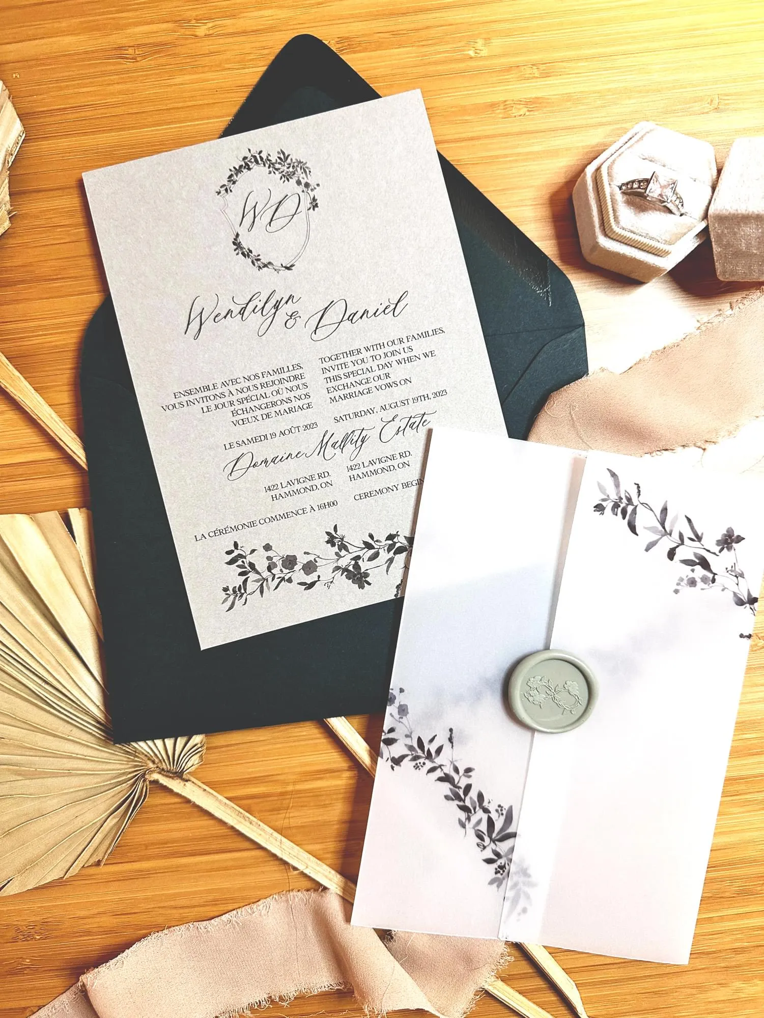 Duolingo invite with vellum wrap and wax seal