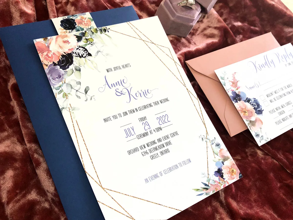 blush and navy invite and rsvp