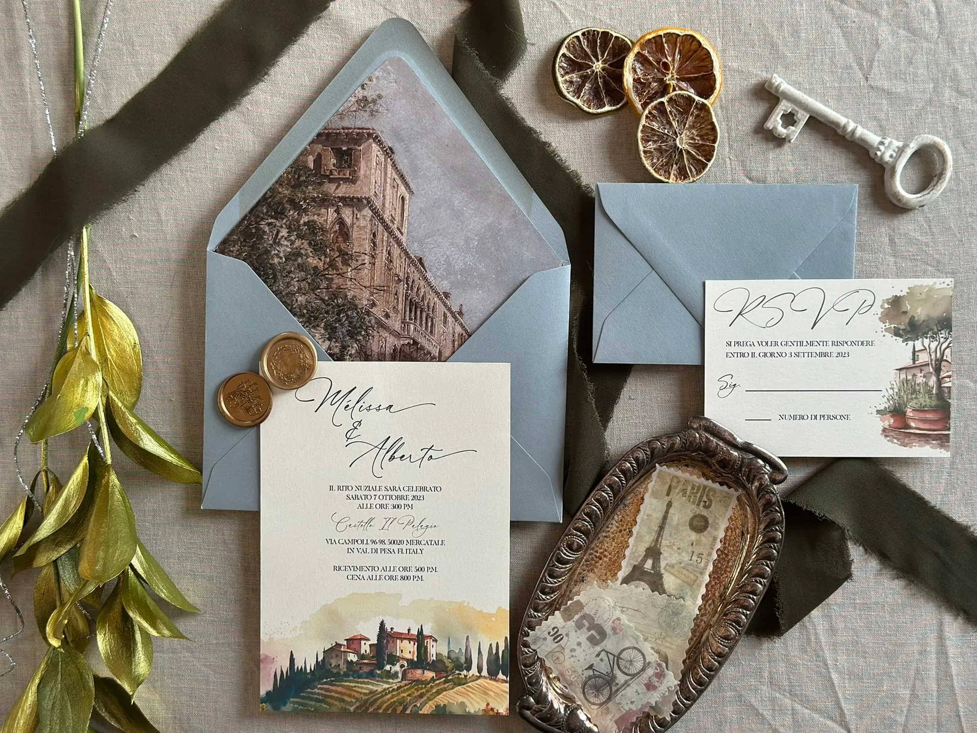 Tuscan Blue Sky invitation suite