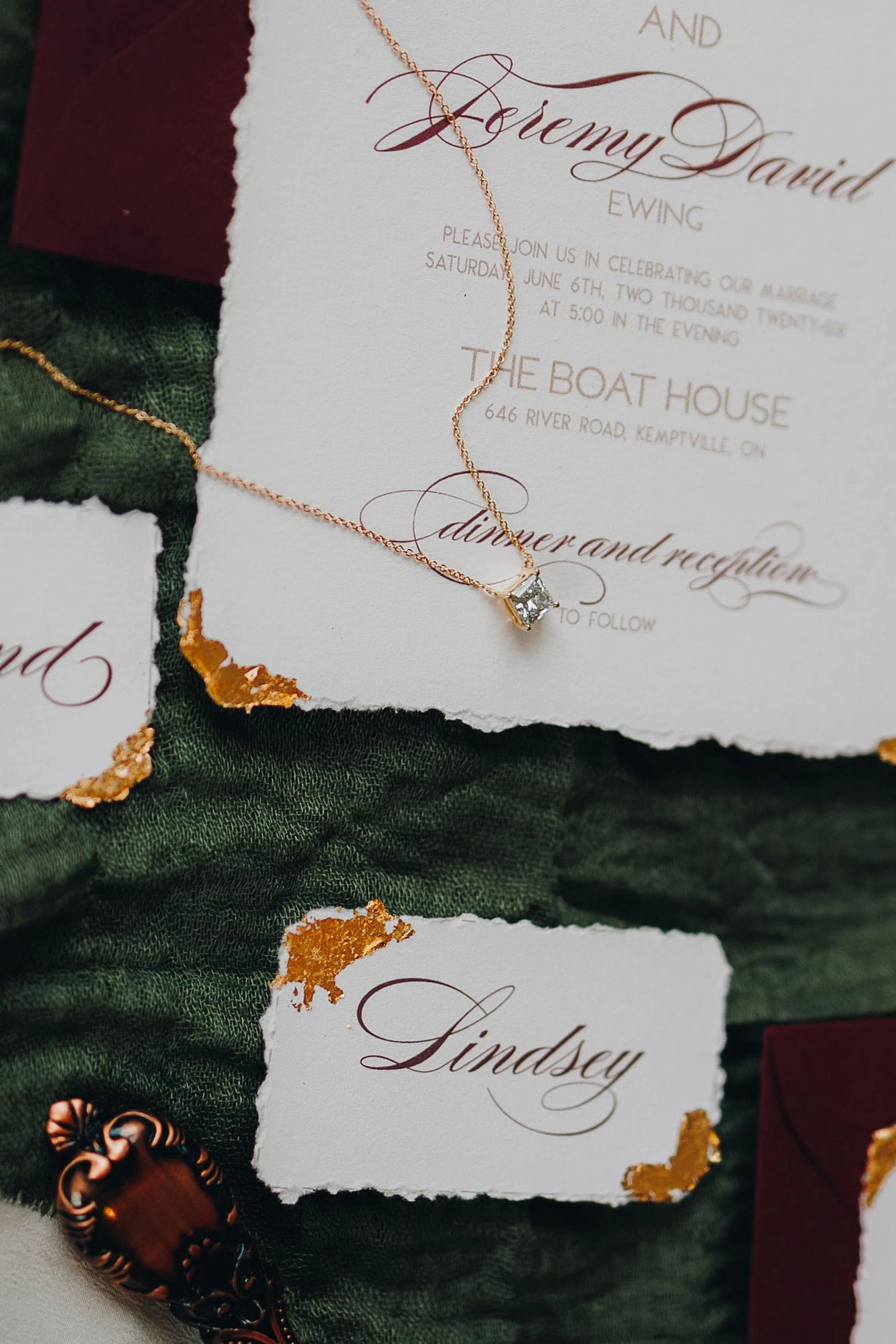 Classic Monogram invite and place card closeup