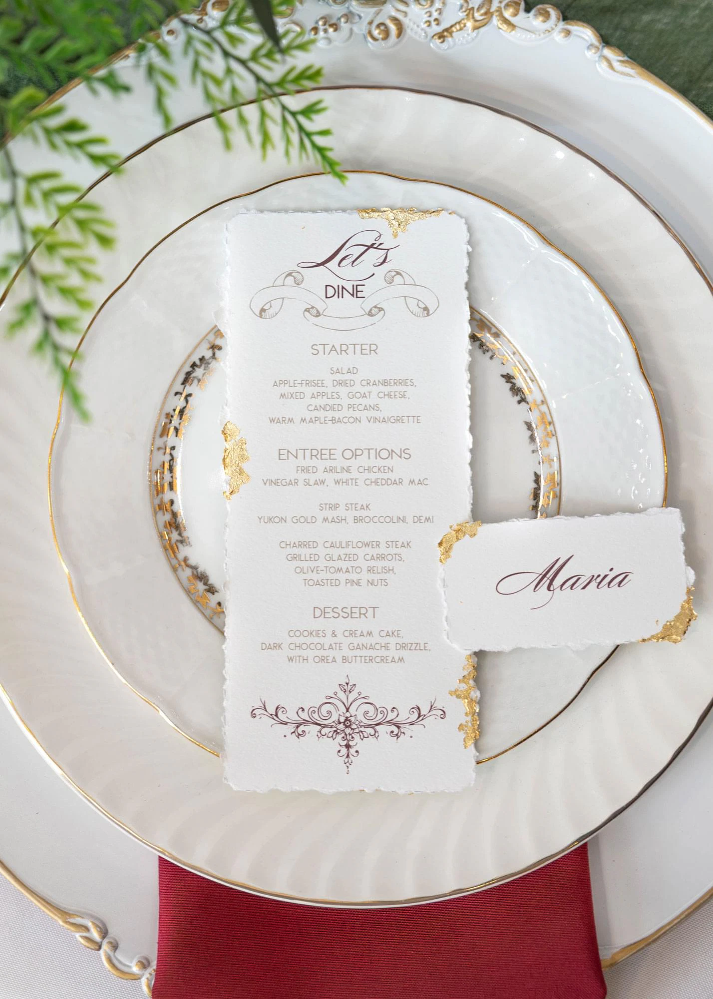 Classic Monogram menu and place card on place setting