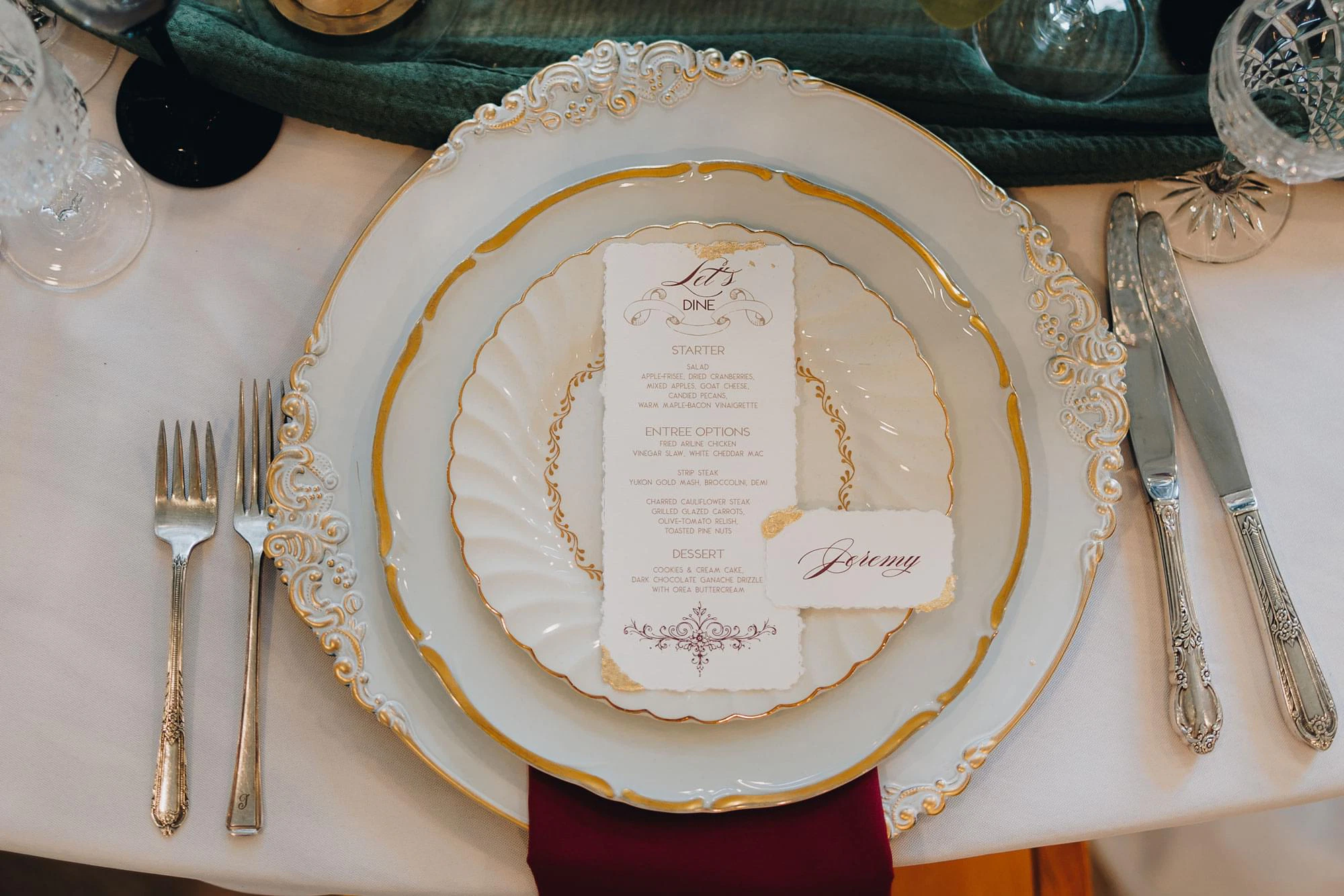 Classic Monogram menu and place card on place setting